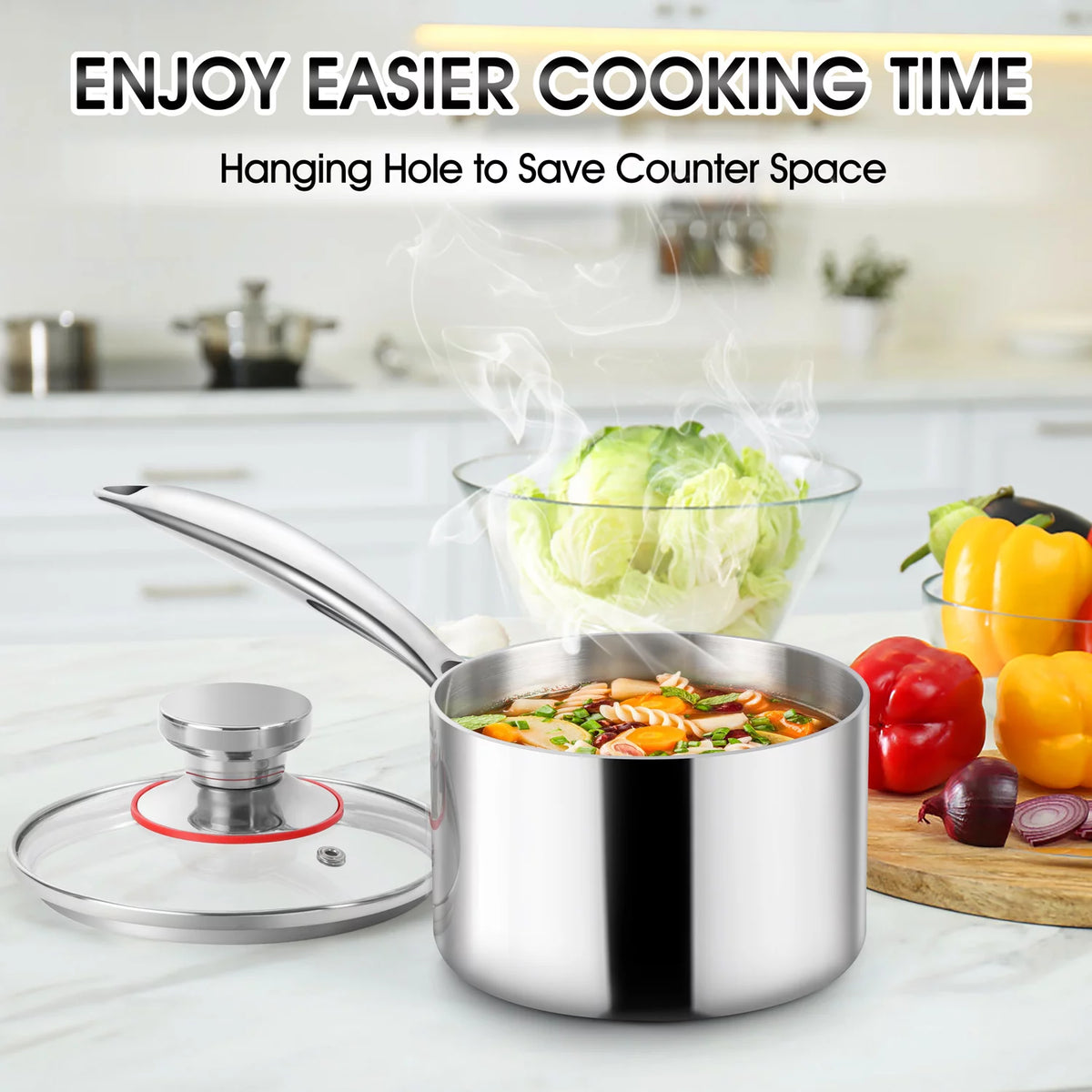 2 Quart Tri-Ply Stainless Steel Saucepan with Glass Lid J27377