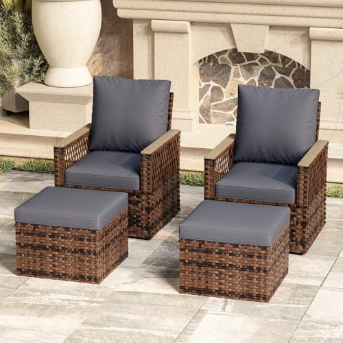 4 Pieces Wicker Patio Furniture Set with Ottomans O913576