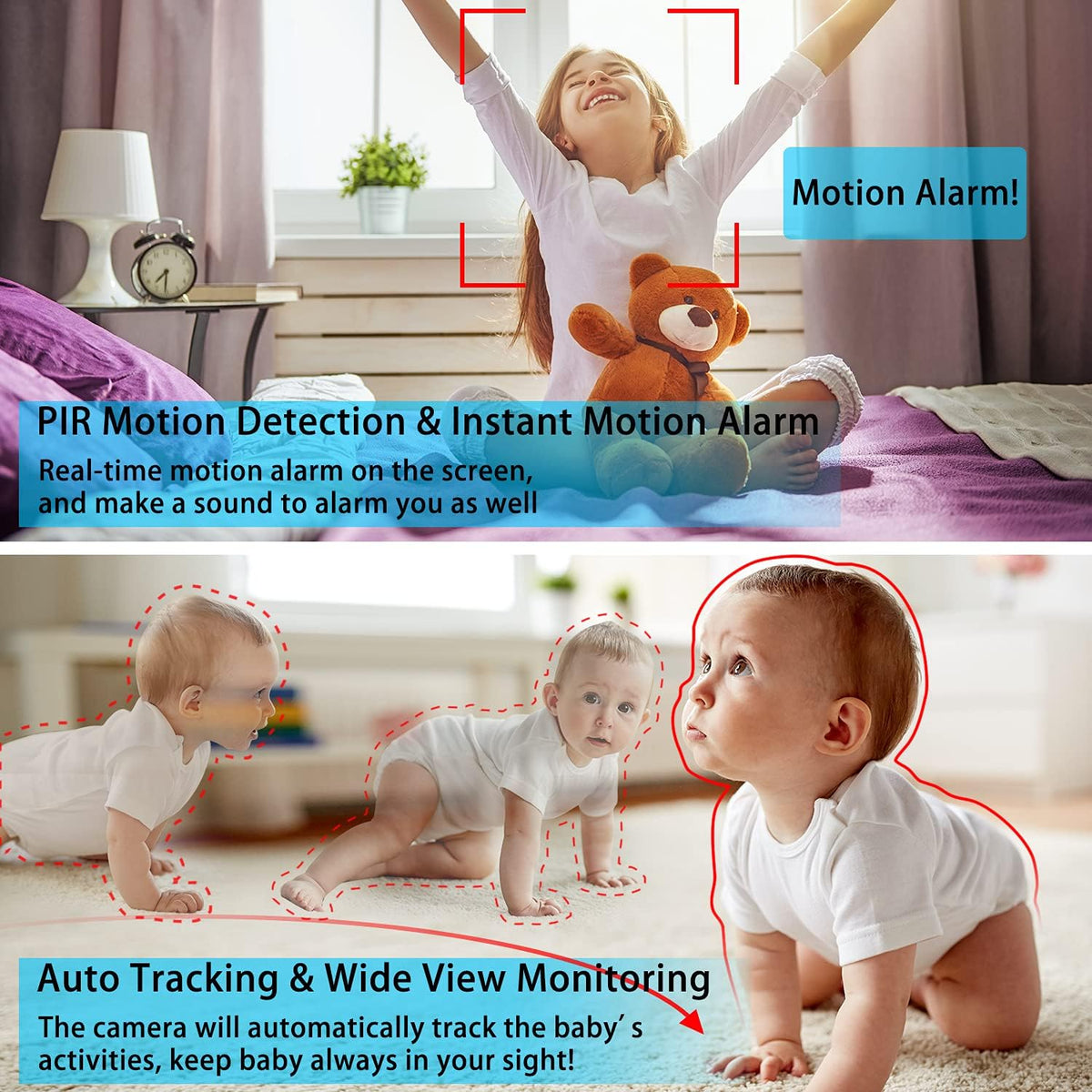 Baby Monitor with Camera and Audio, Night Vision, PTZ, Motion Detection, Auto Tracking, Temperature Monitor, 2-Way Talk B162789