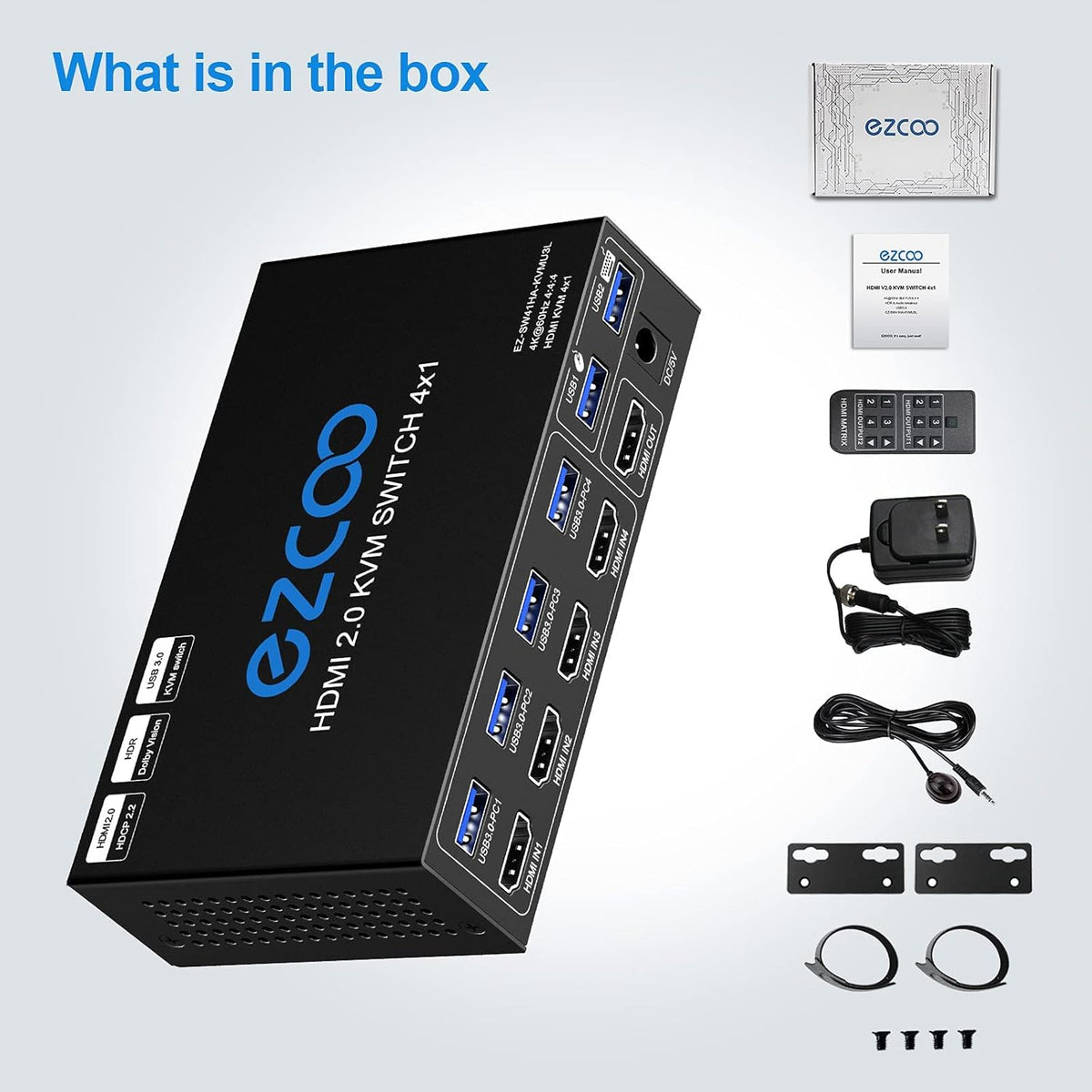 4-Port USB 3.0 KVM Switch HDMI 4K 60Hz with USB Peripheral Hub E18342