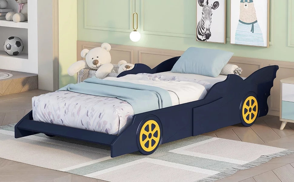 Wood Race Car-Shaped Twin Size Platform Bed E78768