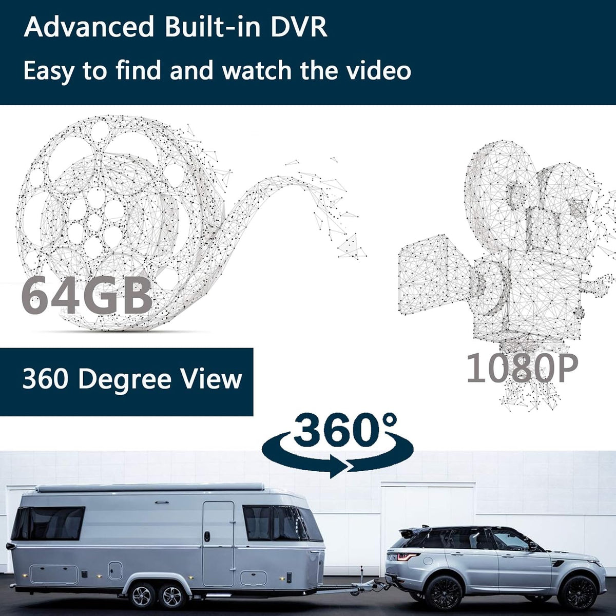 10.1 Monitor Backup Camera Wired System 1080P HD 4 Split Screen IP69 Waterproof T227