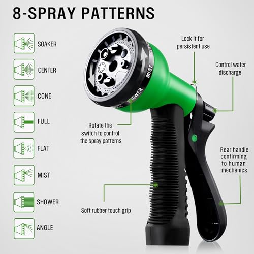 50ft Non Expandable Water Hose with 8 Watering Spray Nozzle Q339361