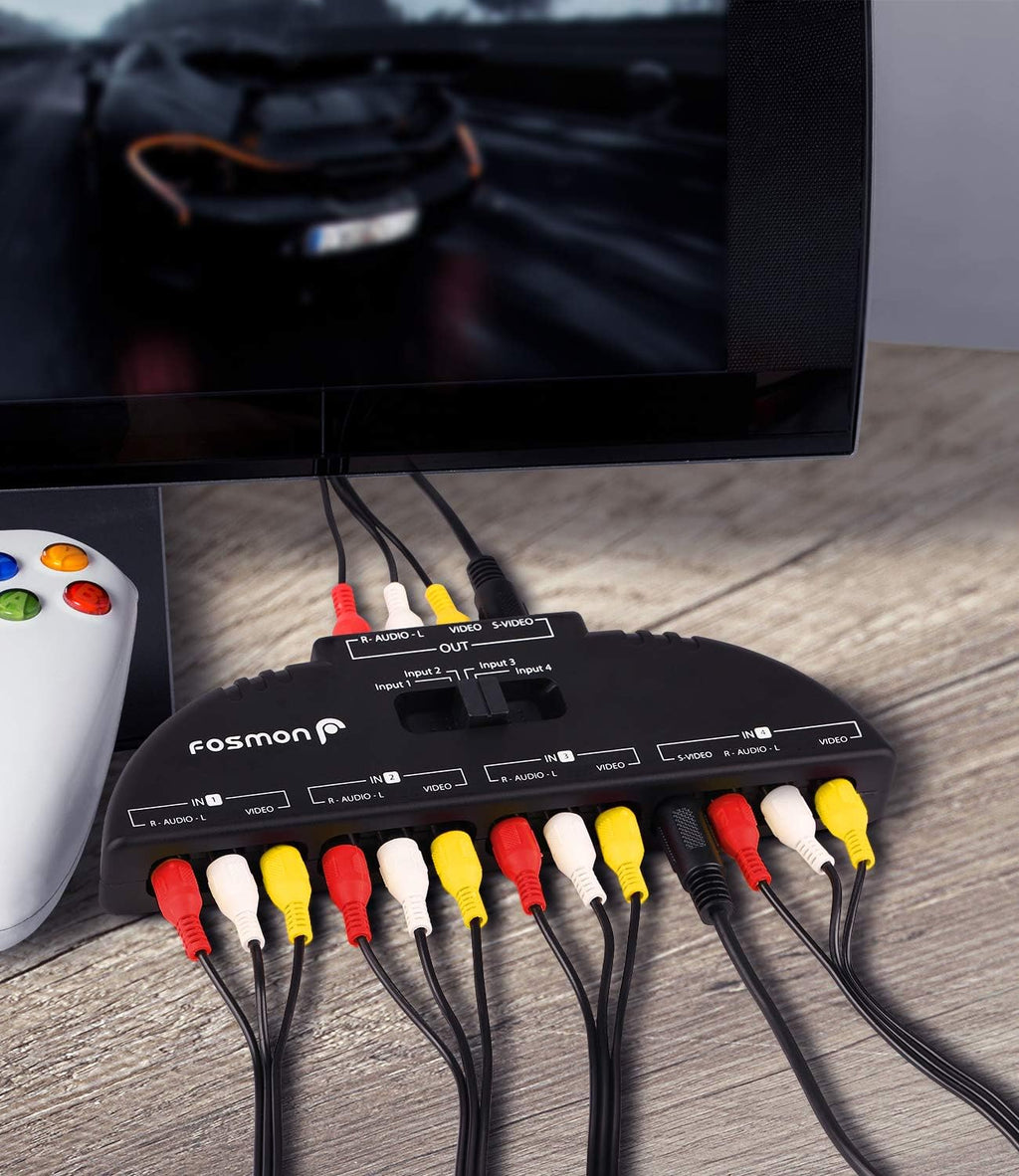 RCA Splitter with 4-Way Audio Video Switch Selector Box, RCA Patch Cable and S-Video Cable, Pack of 2 L5688