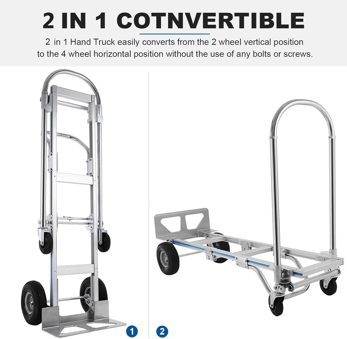 Heavy Duty Convertible Aluminum Hand Truck Dolly with 10 Pneumatic Wheels F754480