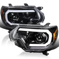 LED Light Bar Chrome Housing Clear Lens Projector Headlights Left + Right Pair Headlamps Assembly F484953