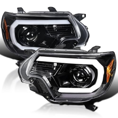 LED Light Bar Chrome Housing Clear Lens Projector Headlights Left + Right Pair Headlamps Assembly F484953