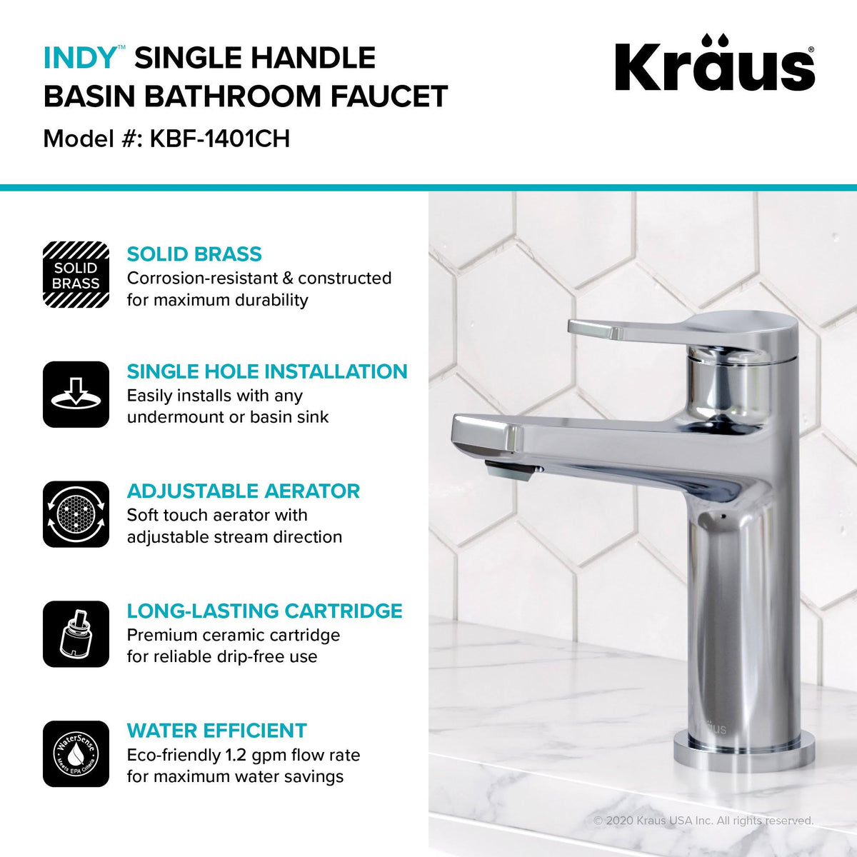 Single Handle Bathroom Faucet - Stainless Steel K676