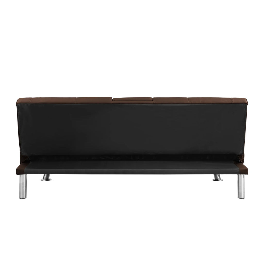 Brown PVC Sofa Bed with Armrest and Wood Frame N96678
