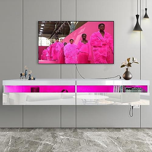 71" Floating TV Stand with Led Lights and Power Outlet V475