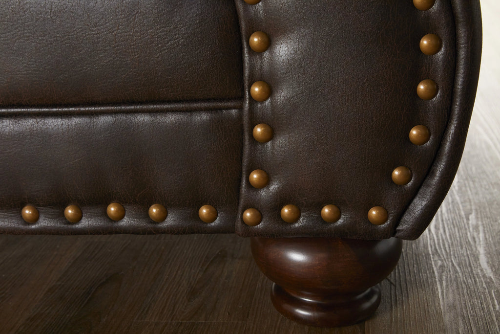 Espresso Faux Leather Sofa and Loveseat Set Y38437
