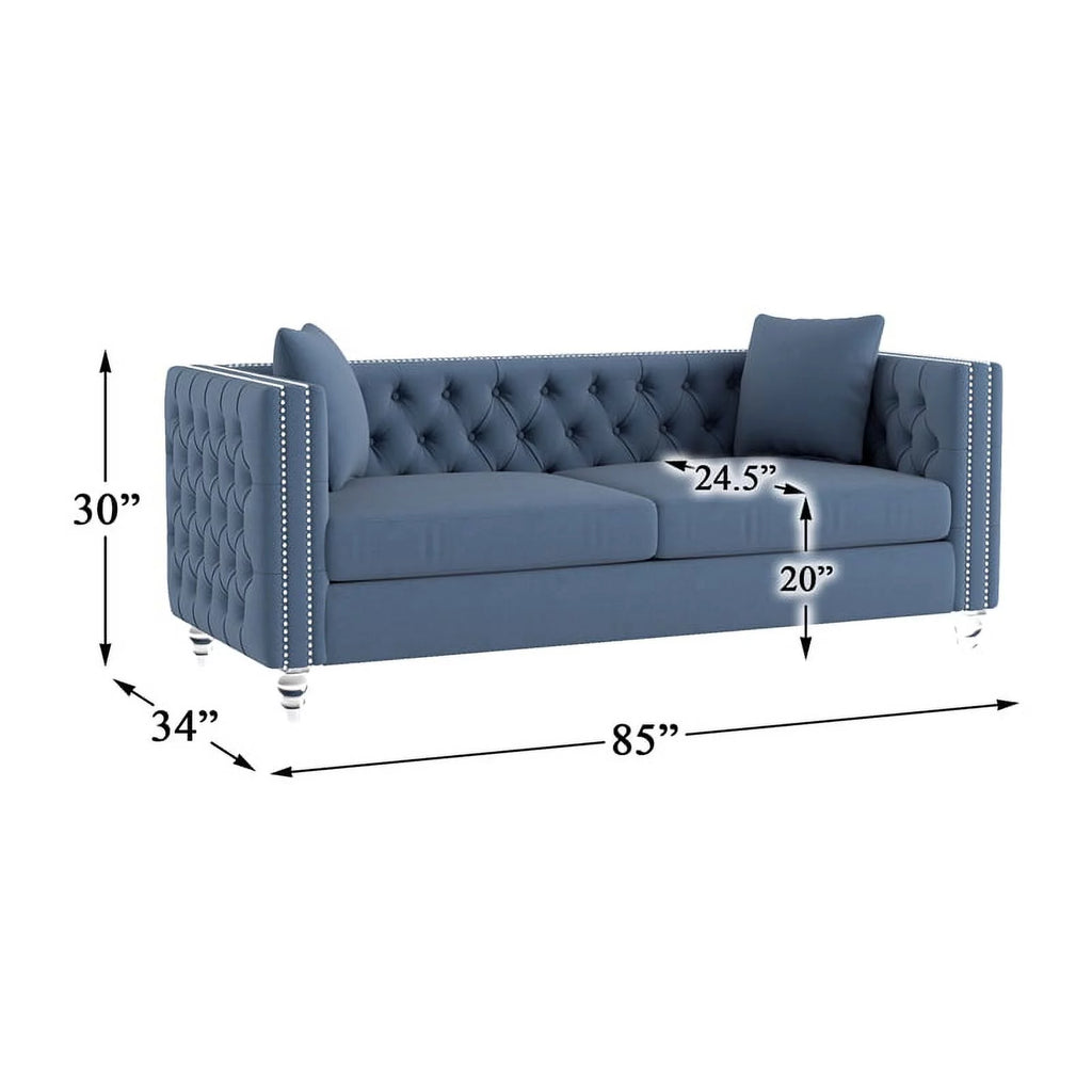 Dark Blue Button Tufted Velvet Sofa A17779