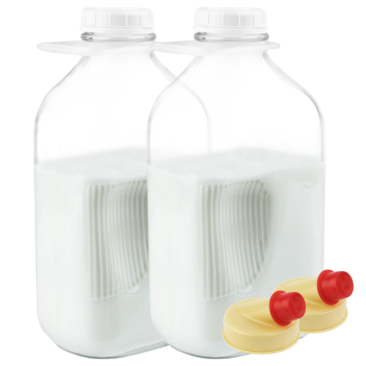 64 Oz Glass Milk Bottle with Lids, Pack of 2 Q36606