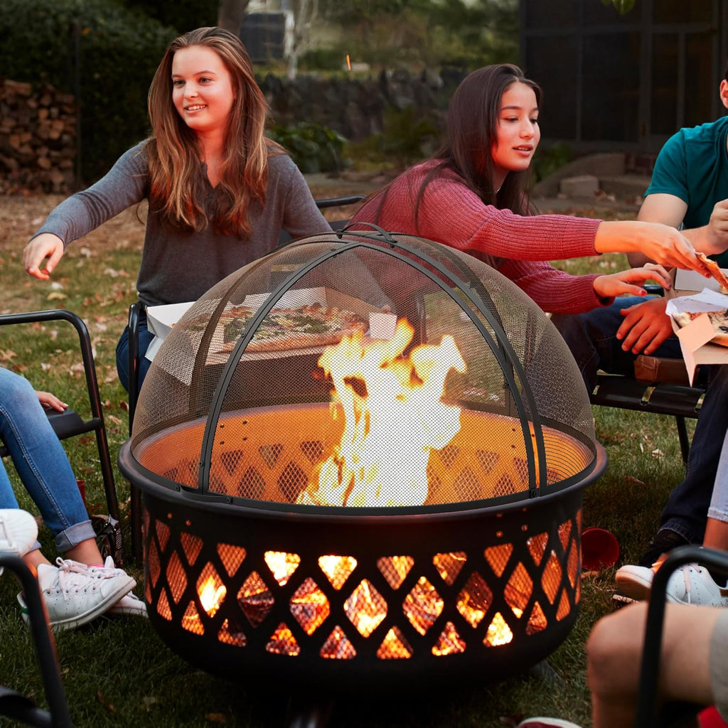 Heavy-Duty Fire Pit Spark Screen with Handle and Poker P707