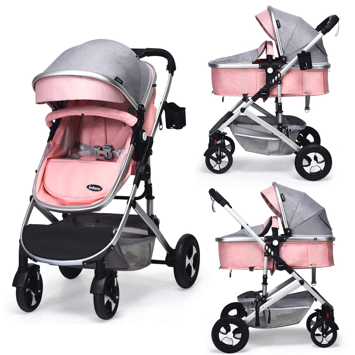 2 in 1 Convertible Reversible Bassinet Stroller with Adjustable Backrest N629