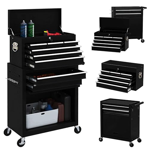 8-Drawer Rolling Metal Tool Chest with Lockable Drawer (BLACK) Z963