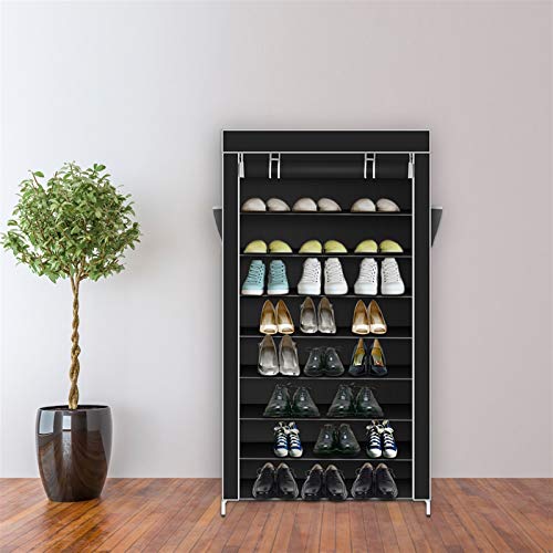 10 Tiers Shoe Rack with Dustproof Cover Shoe Storage Cabinet Organizer, Black V325253