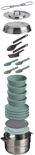26-Piece Camp Kitchen Cook Set with 4 qt Pot, 8in Fry Pan, Plates, Bowls, Utensils Y160057