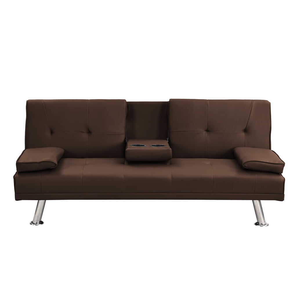 Brown PVC Sofa Bed with Armrest and Wood Frame N96678