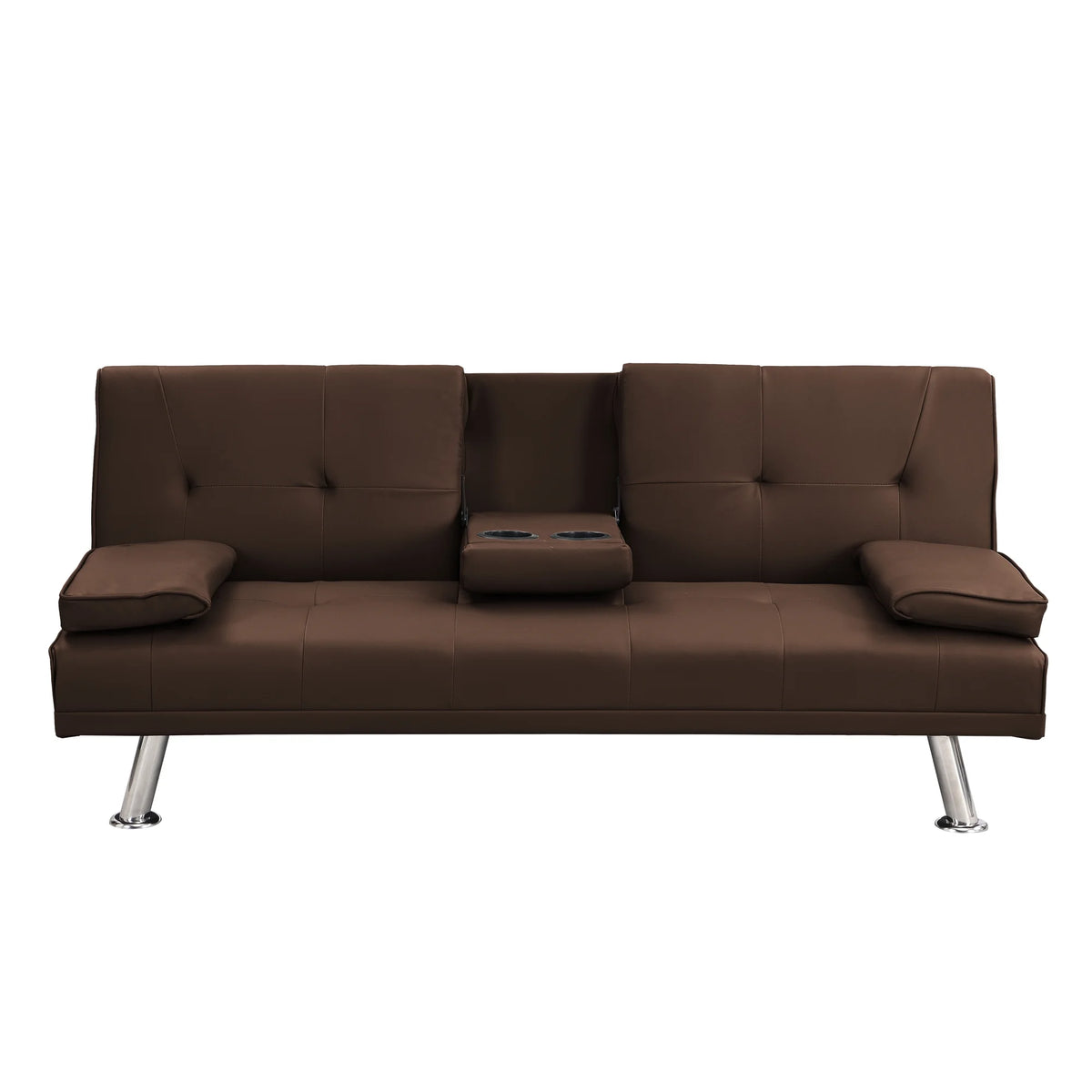 Brown PVC Sofa Bed with Armrest and Wood Frame N96678