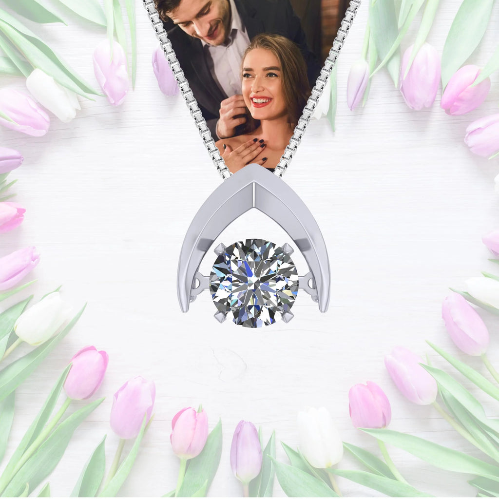 Silver Omega Dancing Stone (CZ) Pendant Rhodium Plated Chain H34276