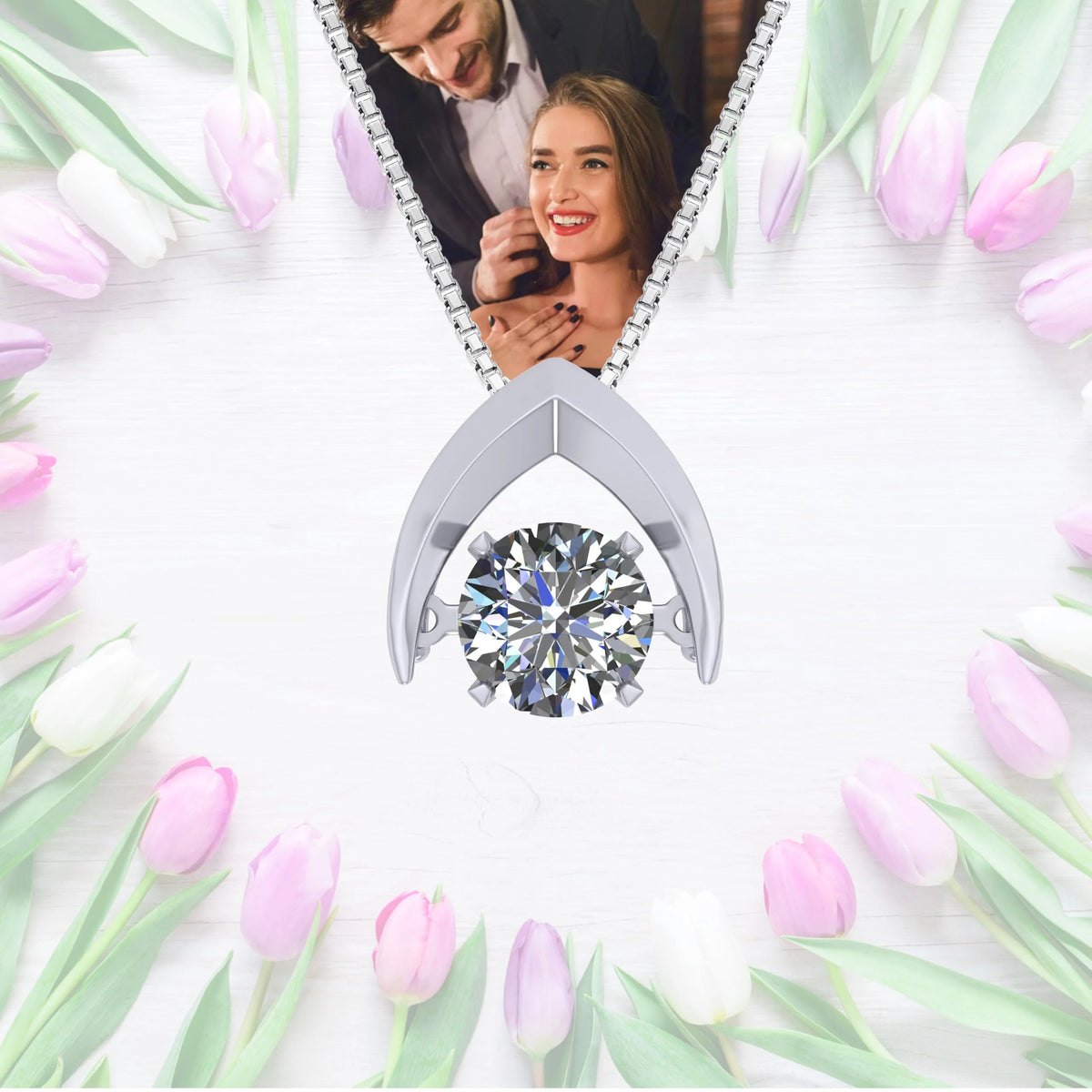 Silver Omega Dancing Stone (CZ) Pendant Rhodium Plated Chain H34276