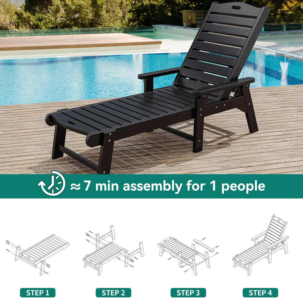 Black Adjustable Resin Outdoor Chaise Lounge Chair P874988