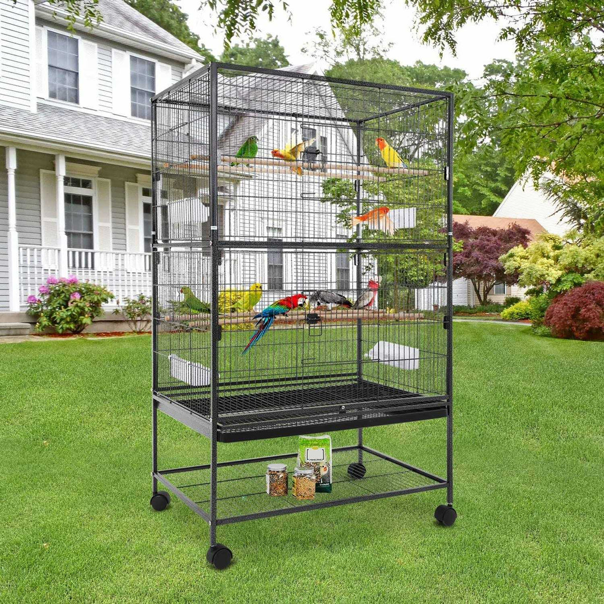 35-inch Wrought Iron Bird Cage with Rolling Stand Z2288