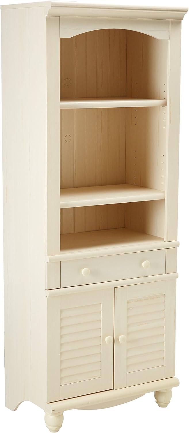Antiqued White Library Bookcase with Doors V374024