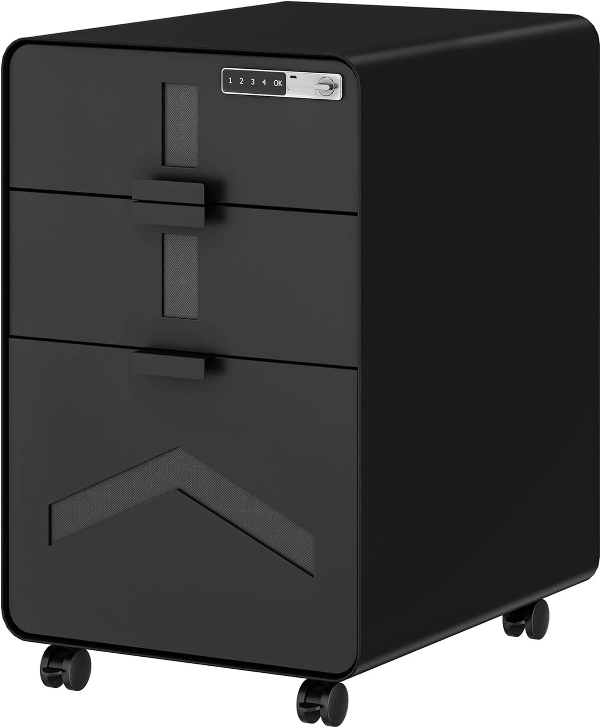Black 3-Drawer Rolling File Cabinet with Smart Lock G78112