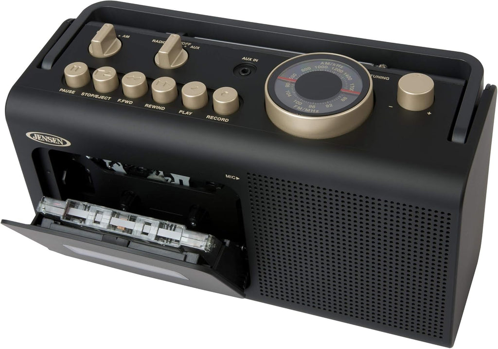 Portable Boombox AM/FM Radio & Tape Cassette Player with Aux Input & Built in Speakers W557