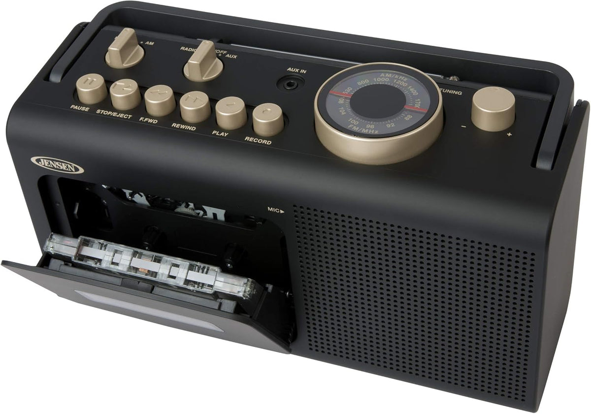 Portable Boombox AM/FM Radio & Tape Cassette Player with Aux Input & Built in Speakers W557