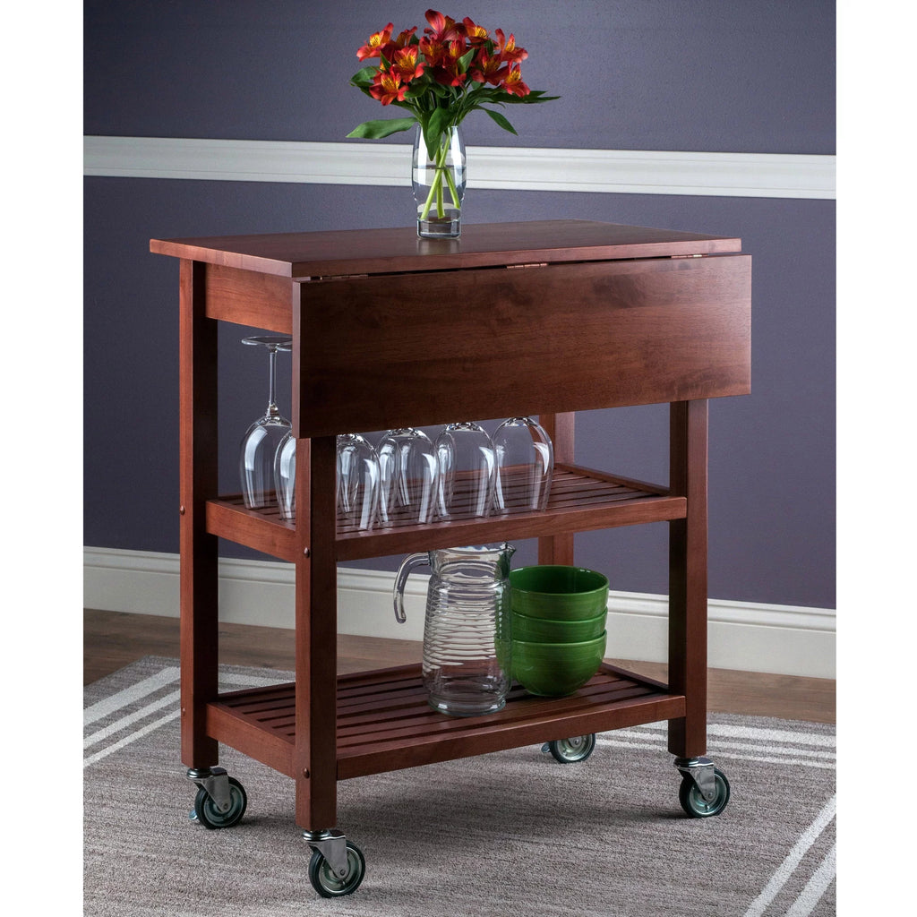 Walnut Drop Leaf Wood Kitchen Utility Cart T76572