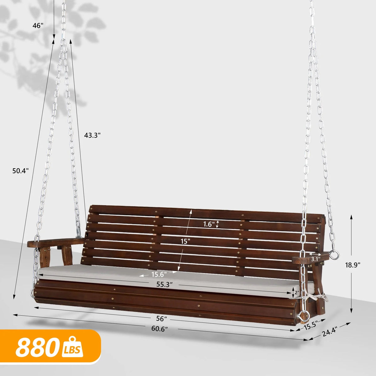 5 ft Brown Wooden Porch Swing X780514
