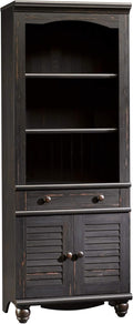 Antiqued White Library Bookcase with Doors V374024