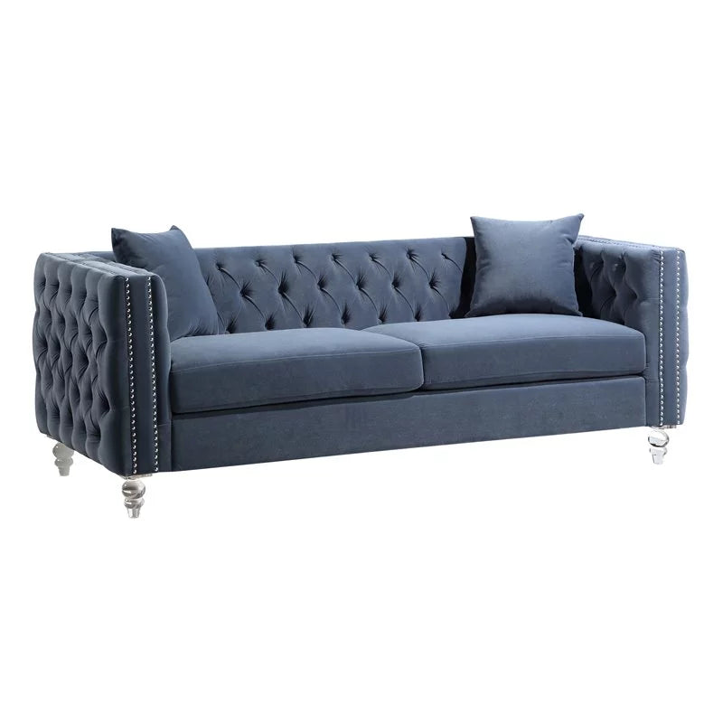 Dark Blue Button Tufted Velvet Sofa A17779