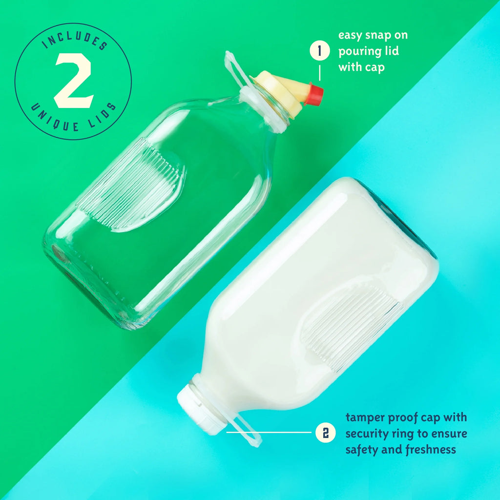 64 Oz Glass Milk Bottle with Lids, Pack of 2 Q36606