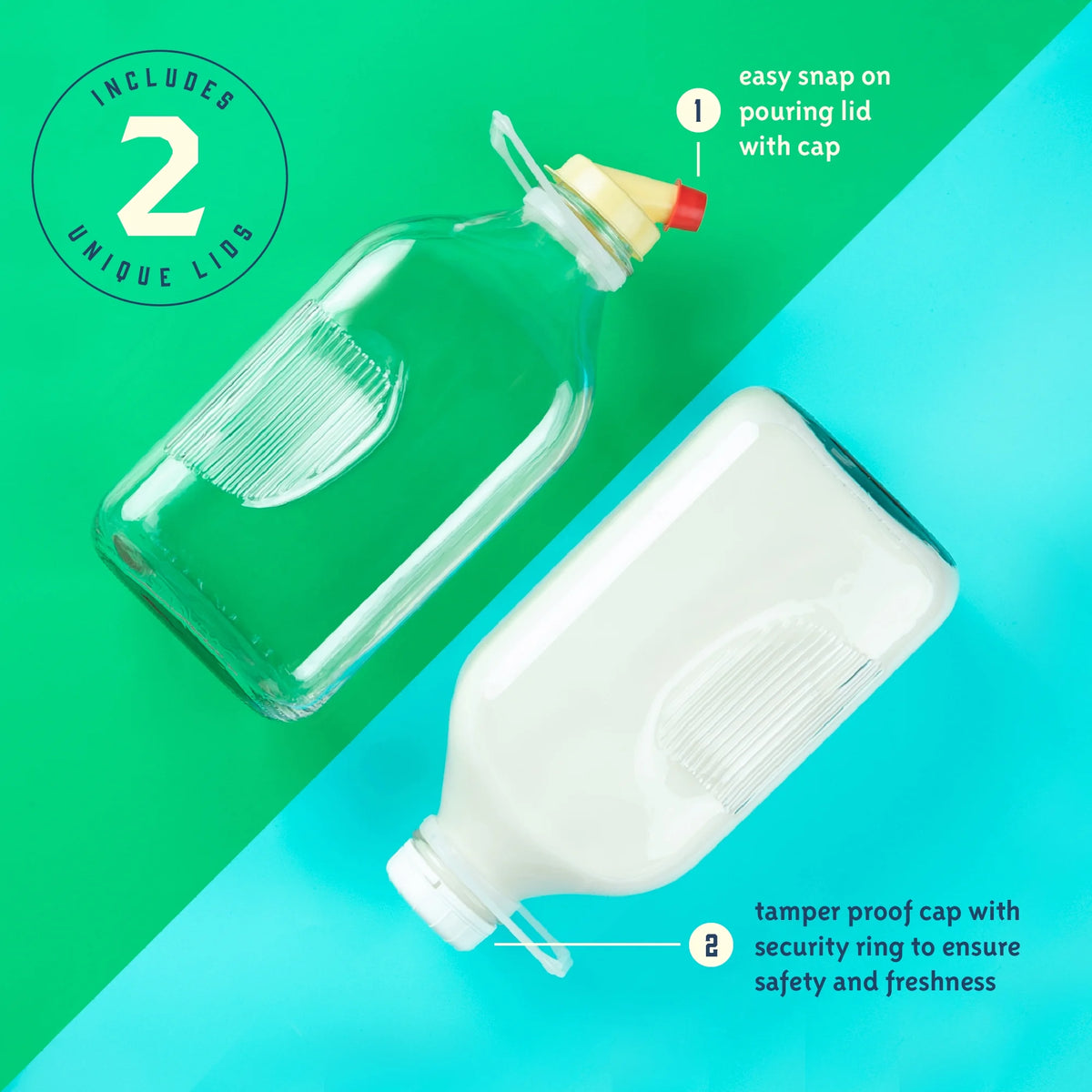 64 Oz Glass Milk Bottle with Lids, Pack of 2 Q36606