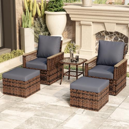 4 Pieces Wicker Patio Furniture Set with Ottomans O913576