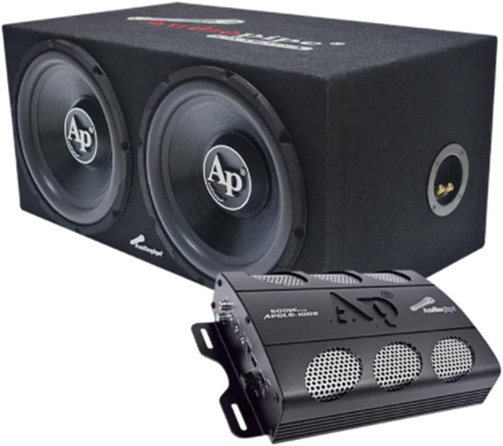 Dual 12 Inch Car Audio Subwoofer Speakers and Sealed Enclosure, 2 Channel 500 Watt Amplifier, and Wire Installation Kit B12961