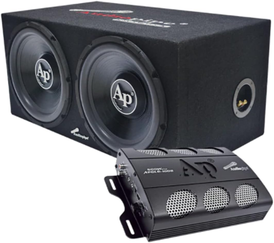 Dual 12 Inch Car Audio Subwoofer Speakers and Sealed Enclosure, 2 Channel 500 Watt Amplifier, and Wire Installation Kit B12961
