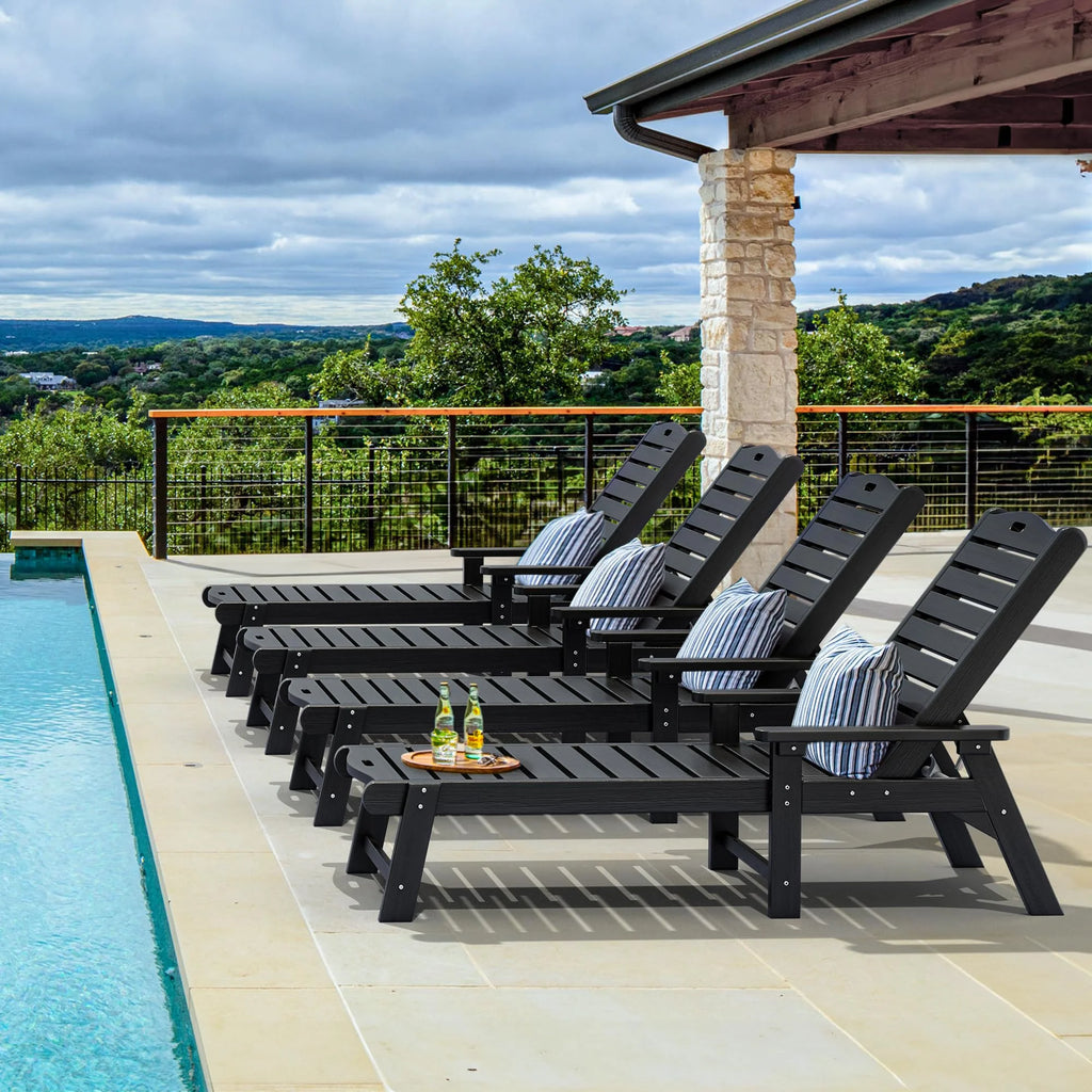 Black Adjustable Resin Outdoor Chaise Lounge Chair P874988