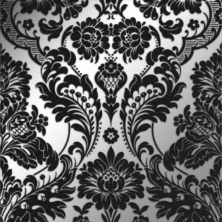 Cobalt Damask Flock Wallpaper C37264
