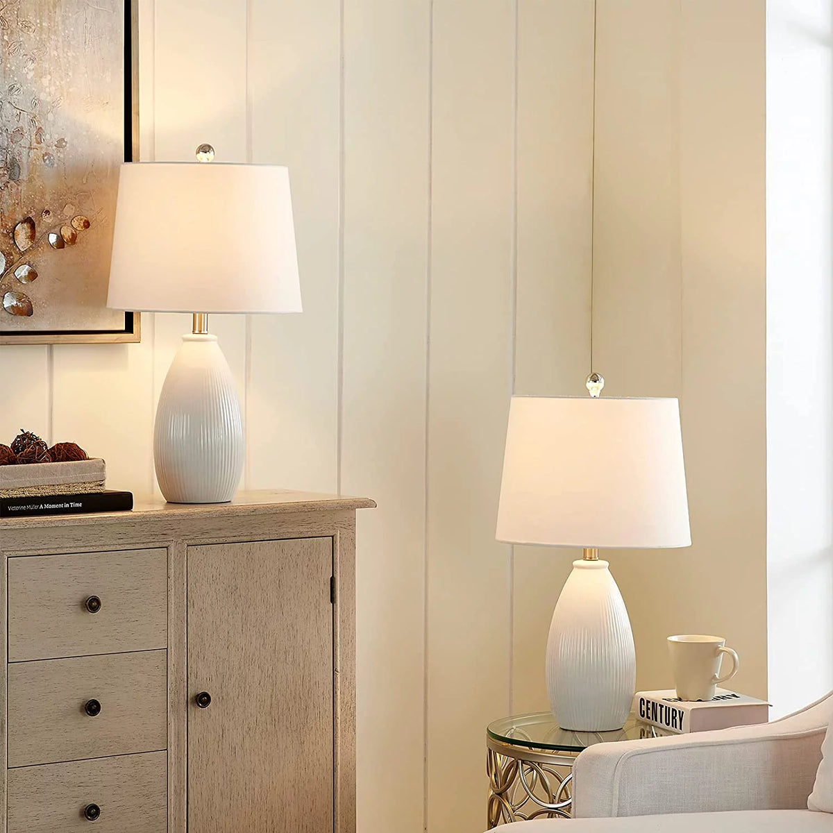 Table Lamps Set of 2 White Ceramic I193132