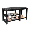 Black 3-Tier Solid Wood Shoe Bench J528