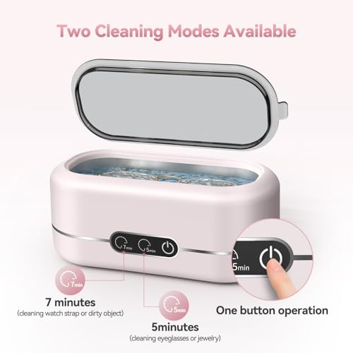 48KHz Ultrasonic Jewelry Cleaner 304 Stainless Steel Pink H5412
