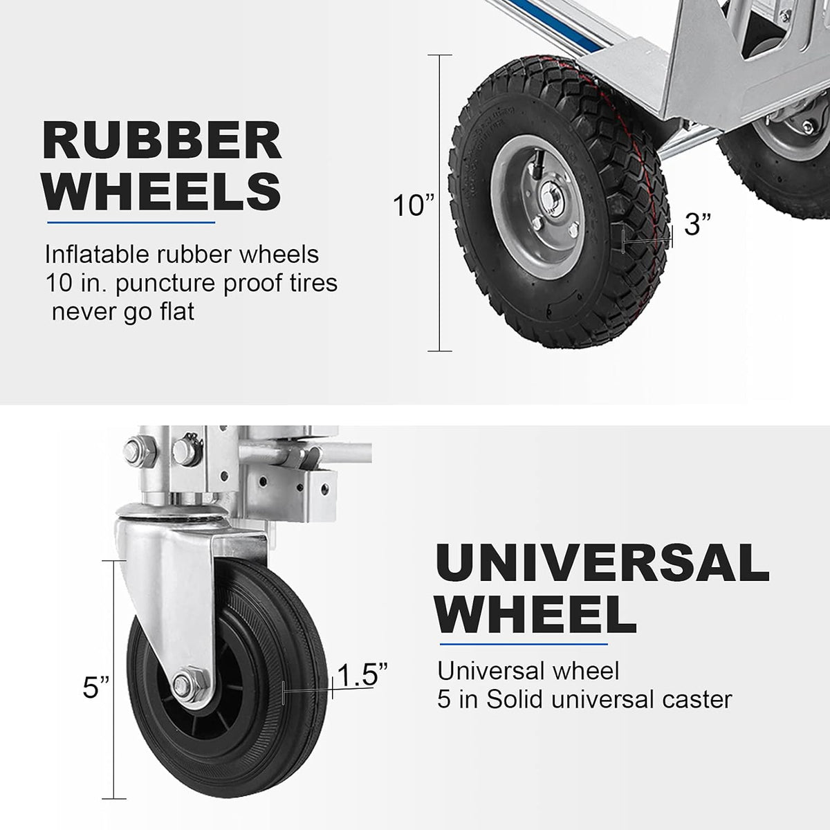 Heavy Duty Convertible Aluminum Hand Truck Dolly with 10 Pneumatic Wheels F754480