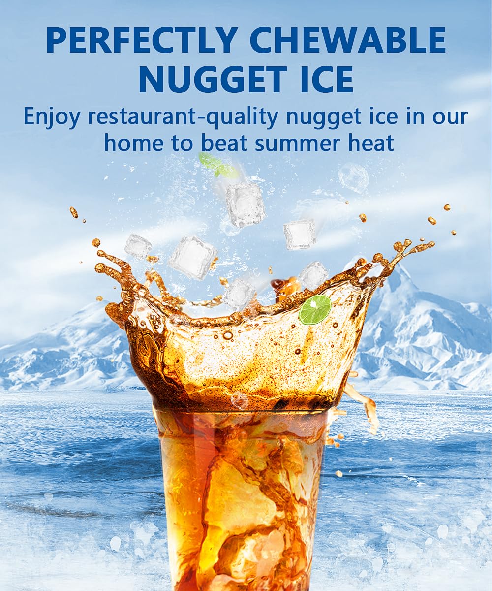Portable Nugget Ice Maker with Handle, Ice Scoop and Basket R572245