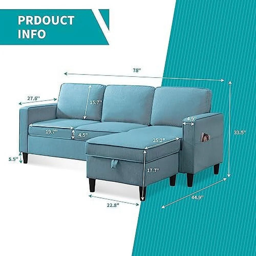 Convertible Sectional Sofa L Shaped Couch with Reversible Ottoman H415