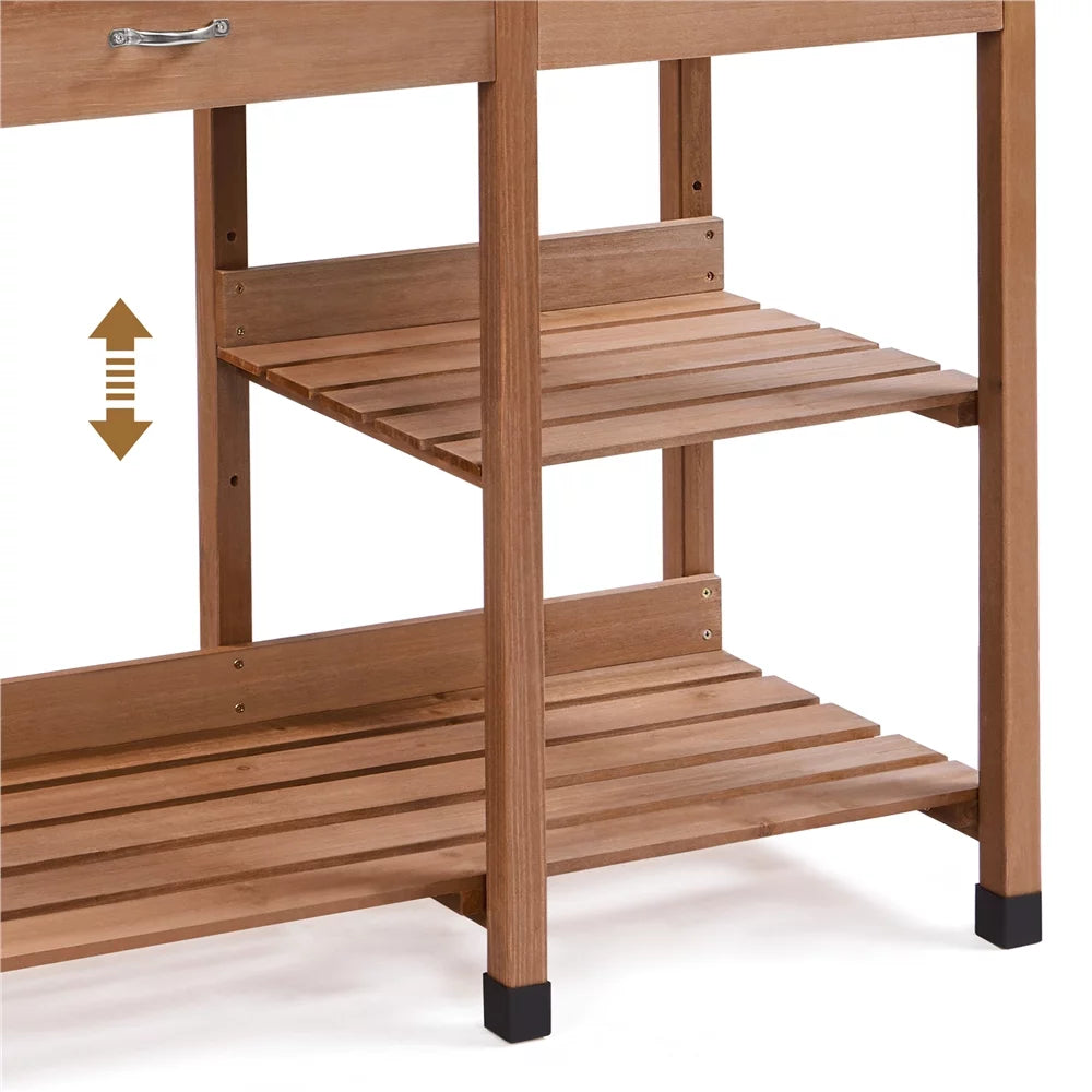 Brown Garden Potting Bench with Sink Drawer J21848